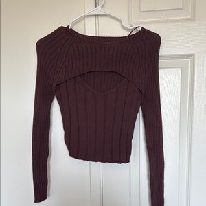Aeropostale Brown Off-the-Shoulder Sweater with Ribbed Knit